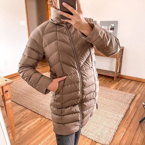 Bogner Chevron Quilted Winter Brown Down Long Designer Outdoor Puffer Coat 8 - Picture 1 of 12